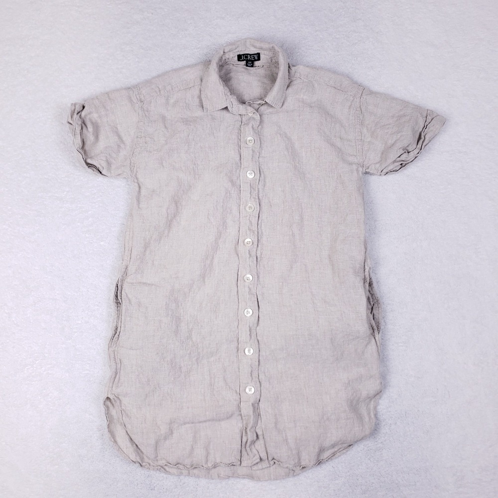 J.Crew 100% Linen Short Sleeve Button Up Shirt XSP Beige Neutral Coastal